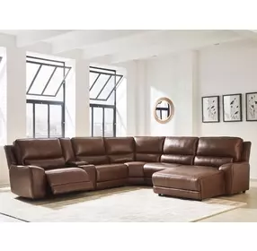 Silverbrooke Canyon Leather 6 Piece Modular Power Reclining Sectional with RAF Chaise and USB Charging