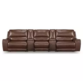 Silverbrooke Canyon Leather 5 Piece Modular Power Reclining Sectional with USB Charging and Storage Console