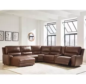 Silverbrooke Canyon Leather 6 Piece Modular Power Reclining Sectional with USB Charging and Storage Console