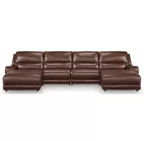 Silverbrooke Canyon Leather 4 Piece Modular Power Reclining Sectional with Chaise and USB Charging