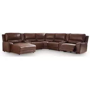 Silverbrooke Canyon Leather 7 Piece Modular Reclining Sectional with Chaise and USB Charging