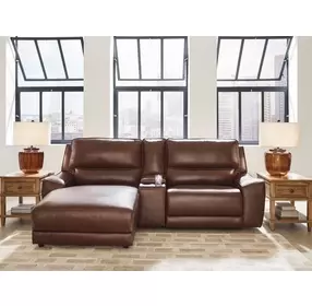 Silverbrooke Canyon Leather 3 Piece Modular Power Reclining Sectional with LAF Chaise and USB Charging