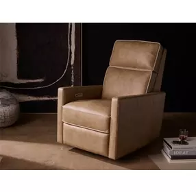 Mosaic Brown Leather Swivel Glider Power Recliner with USB Charging