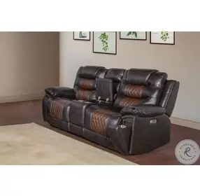 Nikko Brown Power Reclining 74" Console Loveseat Power Footrest