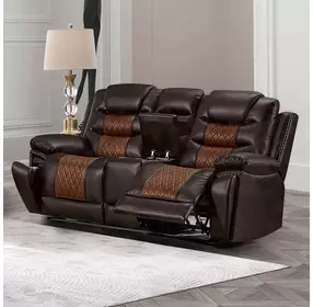 Nikko Brown Power Reclining 74" Console Loveseat Power Footrest