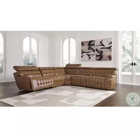 Temmpton Chocolate Leather 5 Piece Power Reclining Sectional