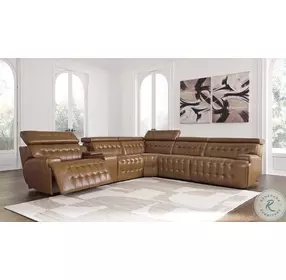 Temmpton Chocolate Leather 6 Piece Power Reclining Sectional