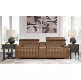 Temmpton Chocolate Leather Modular Console Loveseat