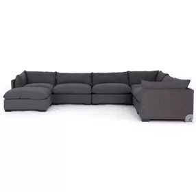 Westwood Espresso And Charcoal 6 Piece Performance Fabric Sectional With Ottoman