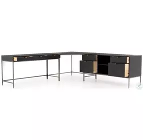 Trey Black Desk System With Filing Credenza