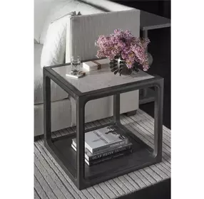 Waverly Ravenwood and Beige Rectangular Stone Top End Table