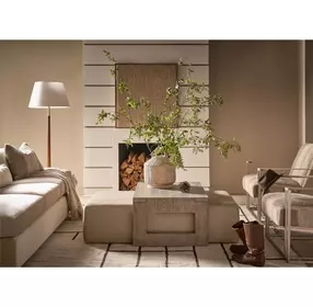 Dwell Aline Beige and Boulder Leather Upholstered Nesting Cocktail Table with Rectangular Ottoman
