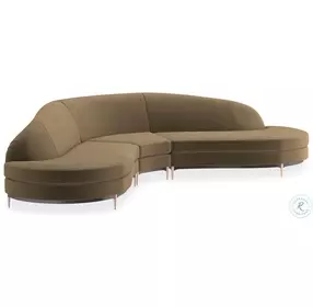 Three Company Brown Velvet 3 Piece Chaise Sectional
