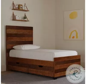 Urban Rustic Brushed Wheat Twin Bed with Storage