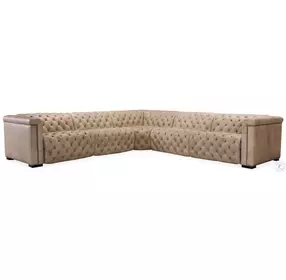 Savion Grandier Giovanni Taupe Leather 5 Piece Power Reclining Sectional With Power Headrest