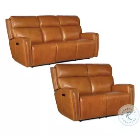 Ruthe Derrick Honey Leather Zero Gravity Power Reclining Loveseat With Power Headrest