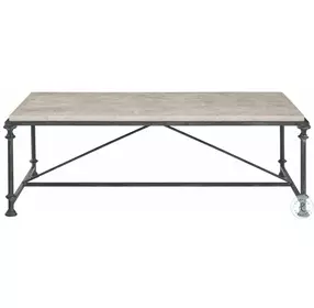 Galesbury Travertine Stone And Antique Silver Metal Rectangular Occasional Table Set