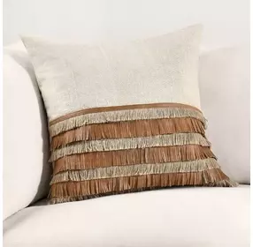 Timeless Casa Leather Chestnut and Natural Square Accent Pillow Set of 2