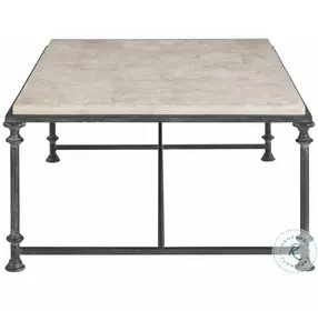 Galesbury Travertine Stone And Antique Silver Metal Rectangular Cocktail Table