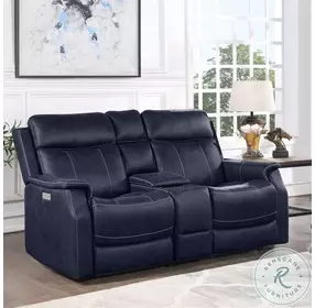Valencia Ocean Blue Reclining Console 74" Loveseat with Power Headrest And Footrest
