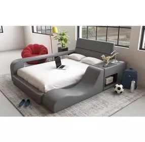 Booker Gray Full Upholstered Transformer Bed with Electronic Features and LED