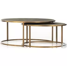 Shagreen Antique Brass Nesting Occasional Table Set