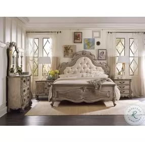 Versailles Beige And Antique Linen Queen Upholstered Panel Bed