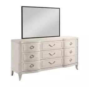 Harmony Eggshell and Black 9 Drawer Emelie Dresser with Rectangular Schafer Mirror