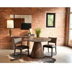 Caldera Dark Oak and Lava Marble Top 48" Round Dining Table