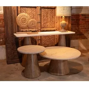 Caldera Light Oak and White Travertine Top Console Table