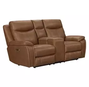 Veracruz Vintage Tan Leather 75" Zero Gravity Dual Power Reclining Loveseat with Tilt Console and USB Charging