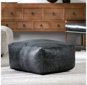 Poufs Leather Dexter Onyx Leather Square Accent Pouf