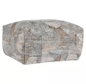 Performance Savanna Beige and Gray Square Outdoor Pouf