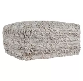Performance Tundra Gray and Beige Square Outdoor Pouf