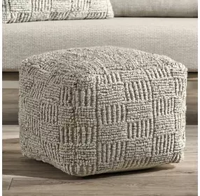 Shades Performance Vico Ivory and Gray Square Outdoor Pouf
