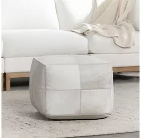 Poufs Hide Canada Ivory Leather Square Accent Pouf