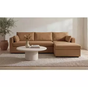 Burrow Ginger Performance Fabric 2 Piece Modular Sleeper Sectional with Pillows