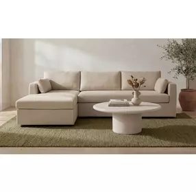 Burrow Sand Performance Fabric 2 Piece Modular Sleeper Sectional with Pillows