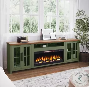 Vineyard Sage Green And Fruitwood 97" TV Stand with Fireplace