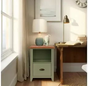 Vineyard Sage Green And Fruitwood 1 Drawer File Cabinet