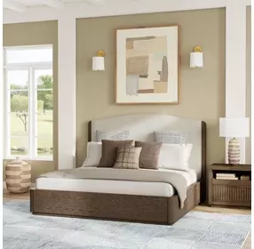 Athens Ivory and Chocolate Performance Fabric King Upholstered Panel Bed