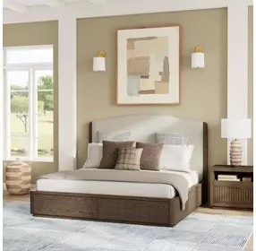 Athens Ivory and Chocolate Performance Fabric King Upholstered Storage Panel Bed
