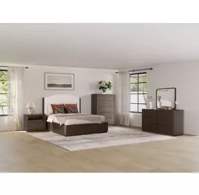 Athens Ivory and Chocolate Performance Fabric Queen Upholstered Panel Bed