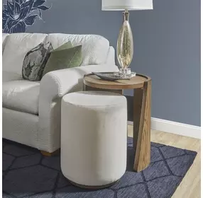 Lyra Cream Upholstered Round Pouf Ottoman