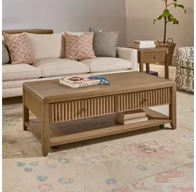 Reed Driftwood Oak Rectangular Coffee Table with Casters
