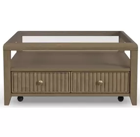 Reed Driftwood Oak Square Glass Top Occasional Table Set with Casters