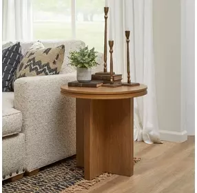 Waterfall Light Oak Round End Table