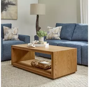 Waterfall Light Oak Rectangular Coffee Table with Casters