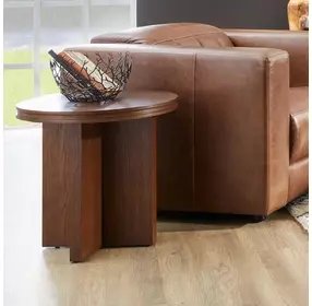 Waterfall Walnut Brown Round End Table