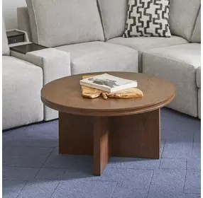 Waterfall Walnut Brown Round Coffee Table
